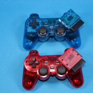 FOR PLAYSTATION 2 PS2 PS1 Dual Vibration WIRELESS Controller CLEAR RED BLUE 2LOT